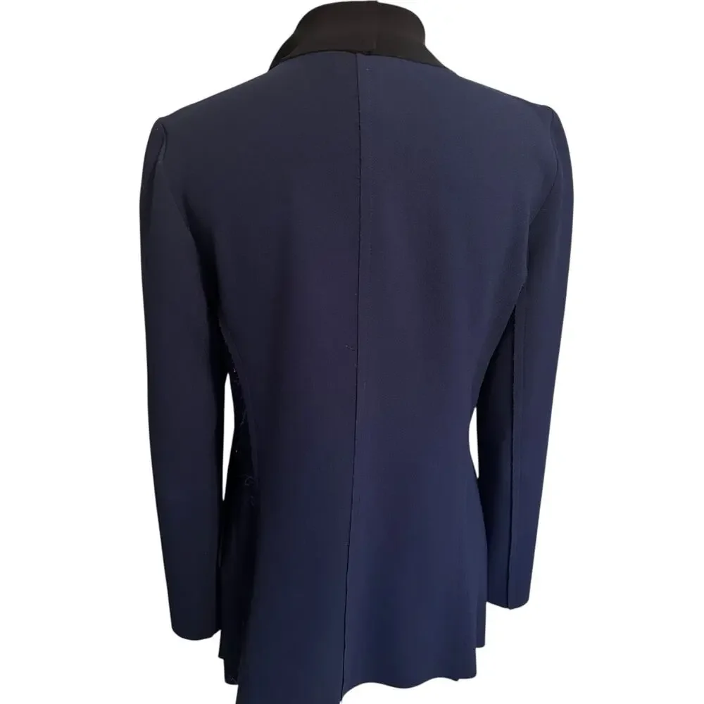 Joseph Ribkoff Vintage Open Jacket Womens Size 4 Blue Black Raw Edges Blazer